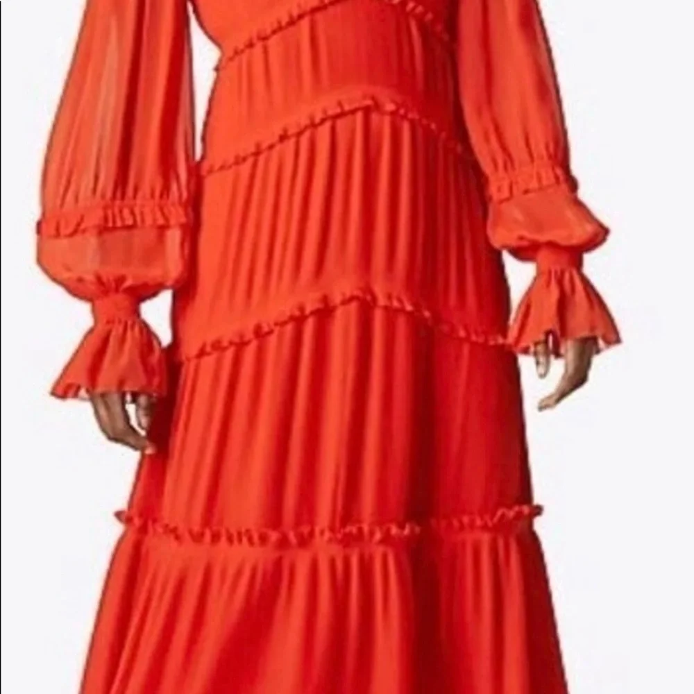 Tory Burch Red Pleated Midi Dress